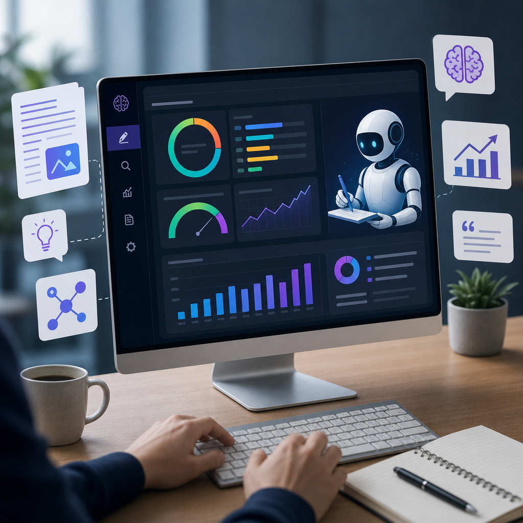 AI content analysis dashboard with SEO scores and blog performance metrics