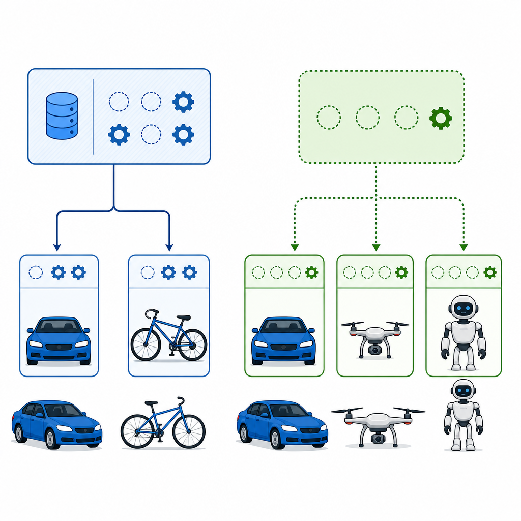Example hierarchy for the difference between abstract class and interface in Java using Vehicle and Drivable (no text).