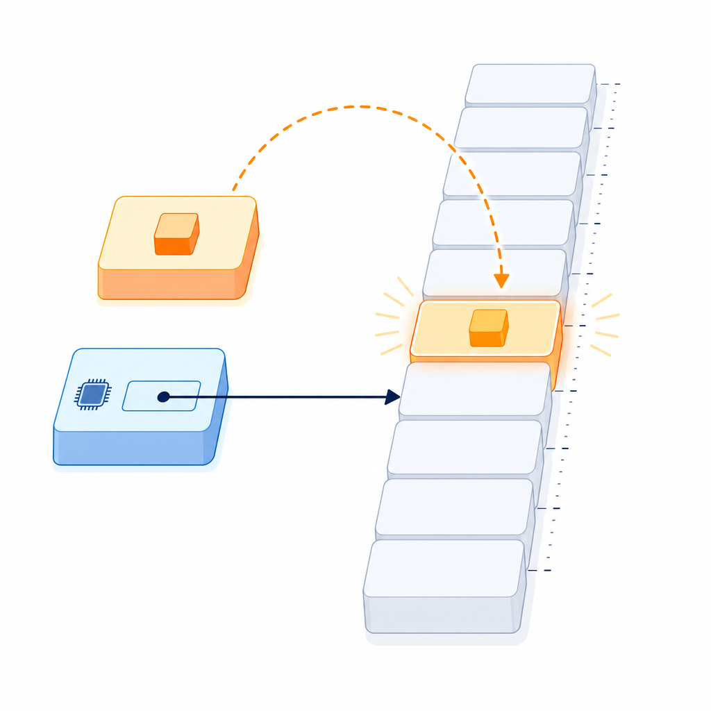 C++ pointer basics diagram: pointer stores an address and dereferencing reads the int variable's value