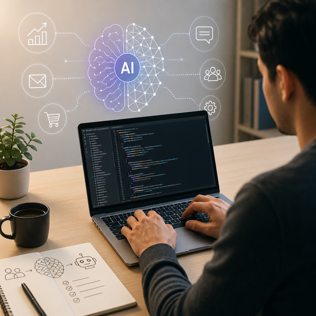 Developer writing AI integration code for small business automation in Python