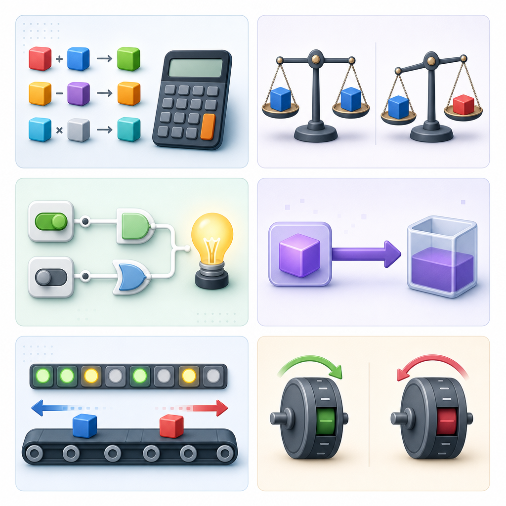 Java 21 operators for beginners visualized: arithmetic, comparison, logical, assignment, bitwise, unary