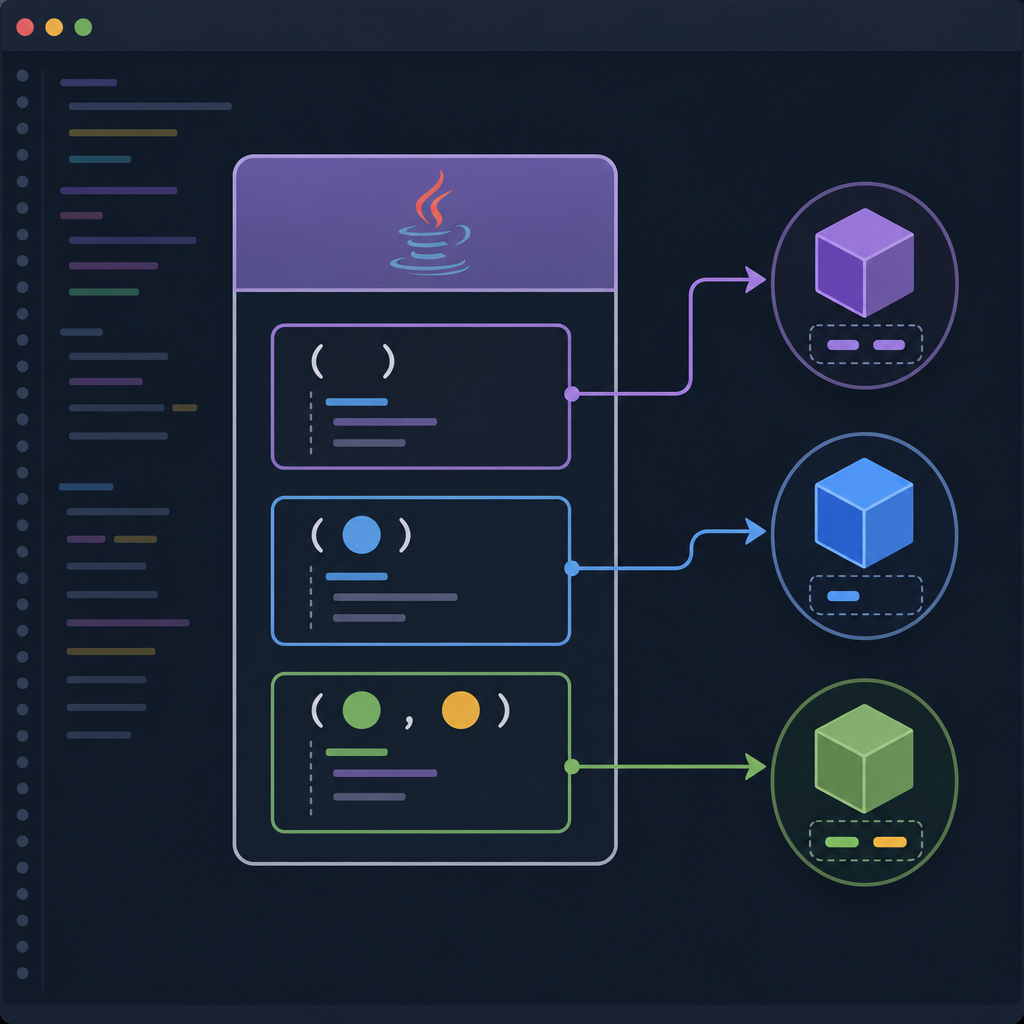Java constructor overloading with examples shown via a Student class and object creation paths