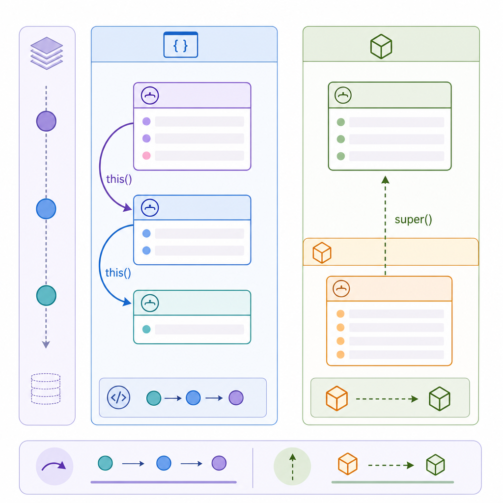 Java constructor overloading with examples: constructor chaining with this() and super()