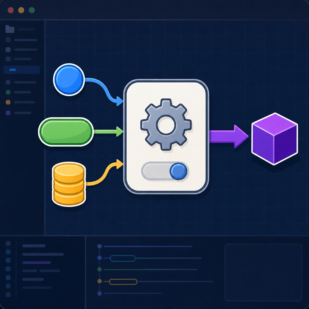Python functions with parameters and return values illustrated as inputs to a function box and a single output arrow
