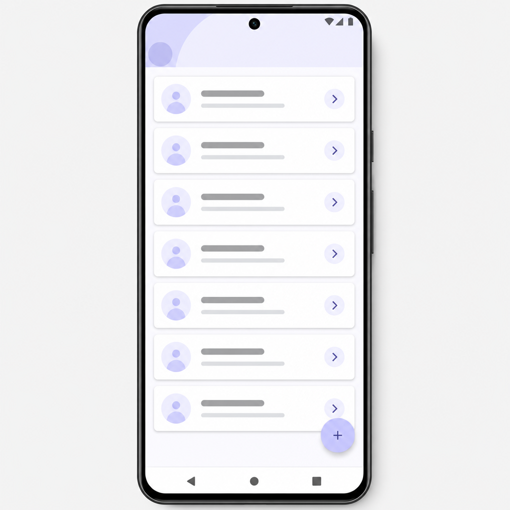 Final UI of how to create RecyclerView with CardView in Android on a modern Material-styled phone list