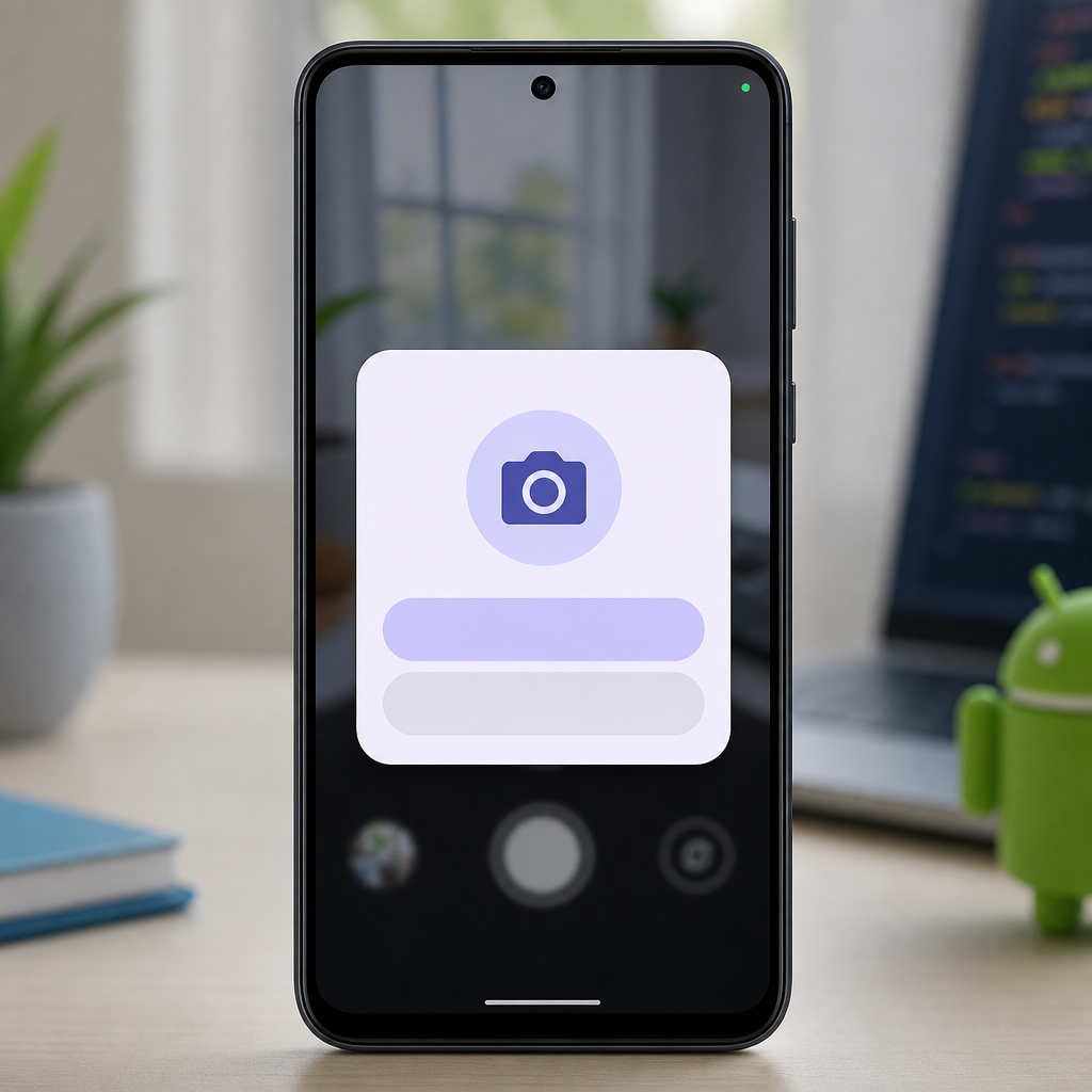 Android runtime permission dialog for camera access on a phone, demonstrating how to request runtime permissions in Android