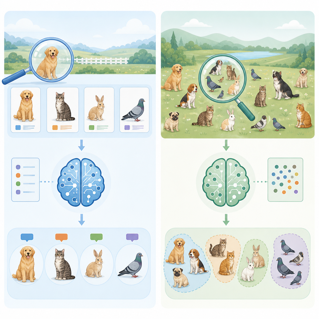 Visual comparison of supervised and unsupervised machine learning methods with example datasets