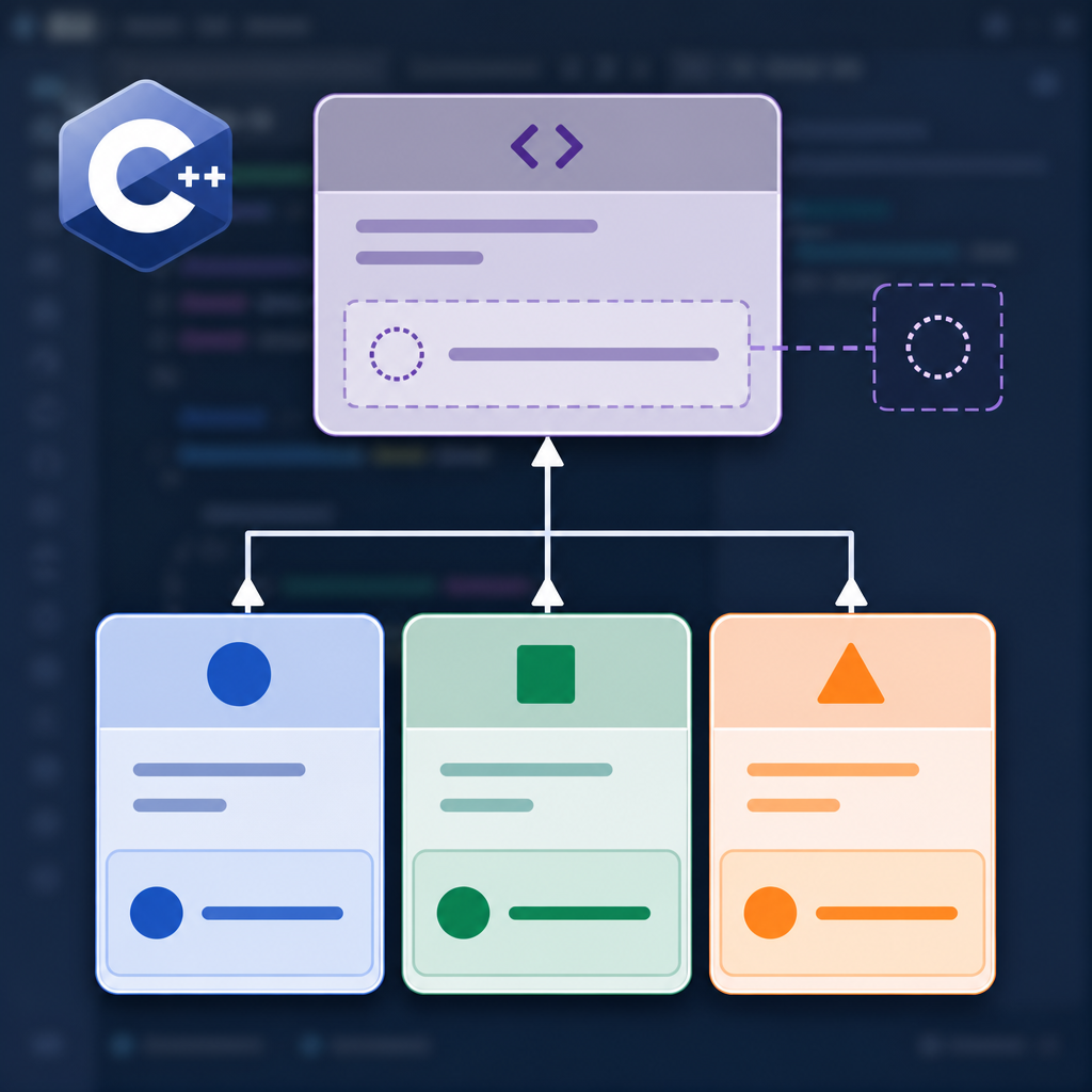 C++ abstract class hierarchy with a pure virtual function and derived classes overriding it.