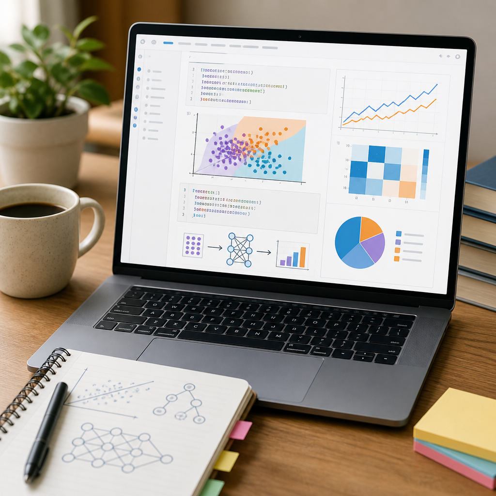 Python Jupyter Notebook with beginner-friendly machine learning code and colorful data plots