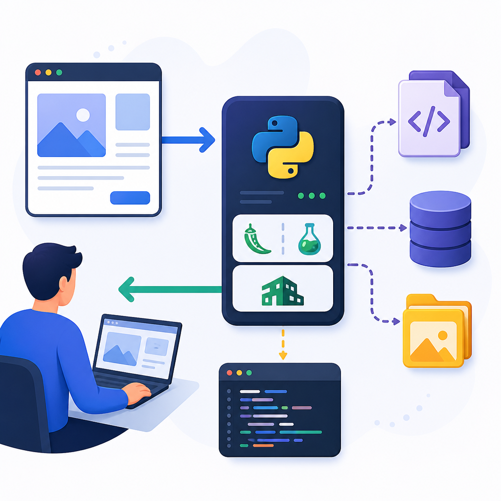 Diagram illustrating Python web development workflow from user request to server response